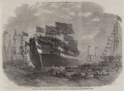 Launch of the Screw Line-of-Battle Ship Anson at Woolwich by Edwin Weedon